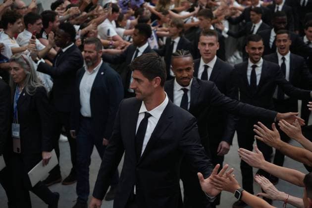 Real Madrid players during the celebration of Real Madrid football club s 15th Cahampion League victory at the Plaza de Cibeles in Madrid. June 2 nd 2024 Cordon Press 