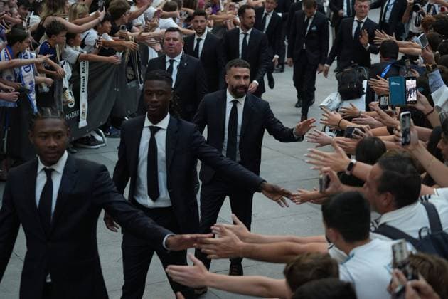 Real Madrid players during the celebration of Real Madrid football club s 15th Cahampion League victory at the Plaza de Cibeles in Madrid. June 2 nd 2024 Cordon Press 