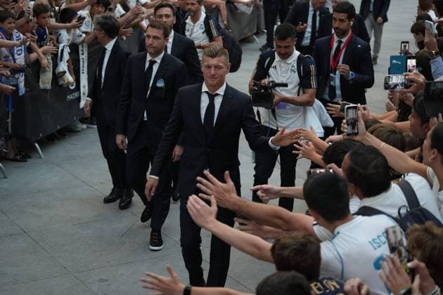 Real Madrid players during the celebration of Real Madrid football club s 15th Cahampion League victory at the Plaza de Cibeles in Madrid. June 2 nd 2024 Cordon Press 