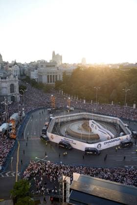 Real Madrid players during the celebration of Real Madrid football club s 15th Cahampion League victory at the Plaza de Cibeles in Madrid. June 2 nd 2024 Cordon Press 