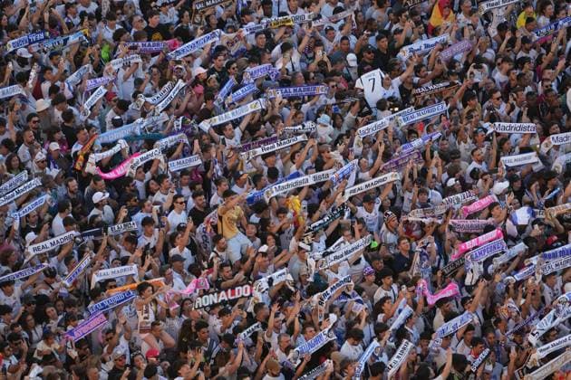 Real Madrid players during the celebration of Real Madrid football club s 15th Cahampion League victory at the Plaza de Cibeles in Madrid. June 2 nd 2024 Cordon Press 