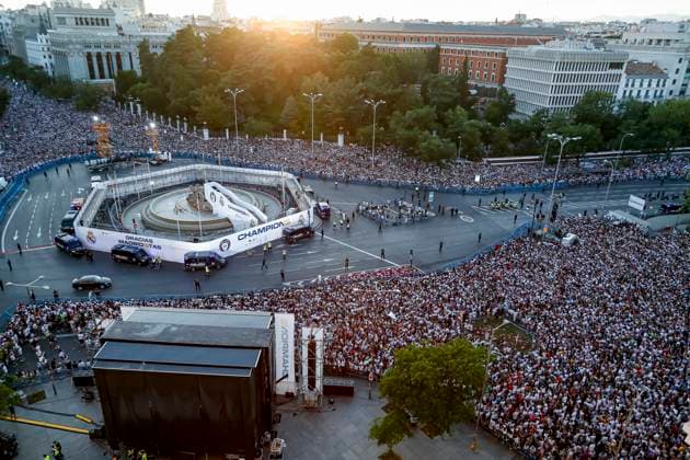 June 2, 2024, Madrid, Madrid, SPAIN: General view of Cibeles Fount during the celebration of Real Madrid after winning their 15th UEFA Champions League title against Borussia Dortmund in London on June 02, 2024, in Madrid, Spain. Madrid SPAIN - ZUMAa181 20240602_zaa_a181_076 Copyright: xIrinaxR.xHipolitox
