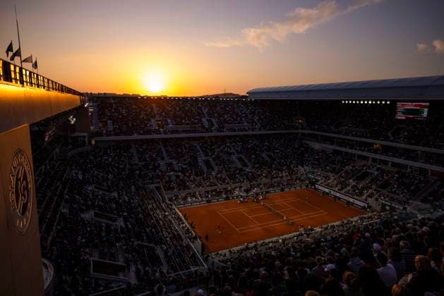 TENNIS - French Open 2024 PARIS,FRANCE,02.JUN.24 - TENNIS - ATP, Tennis Herren World Tour, French Open, Roland Garros, Grand Slam. Image shows an overview of the Court Philippe-Chatrier.  GEPAxpictures xPatrickxSteiner