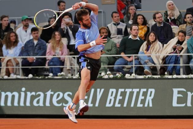 2nd June 2024; Roland Garros, Paris, France; 2024 French Open Tennis tournament, Day 8; Corentin Moutet (fra) in action during the quarter final against Jannik Sinner (ita)  ActionPlus12650502 JonxBromley