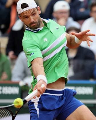 Grigor Dimitrov of Bulgaria plays against Hubert Hurkacz of Poland at the French Tennis Open in Roland Garros in Paris, France, on Sunday, June 2, 2024. Dimitrov won 7-6, 6-4, 7-6.  PAR20240602134 MAYAxVIDON-WHITE