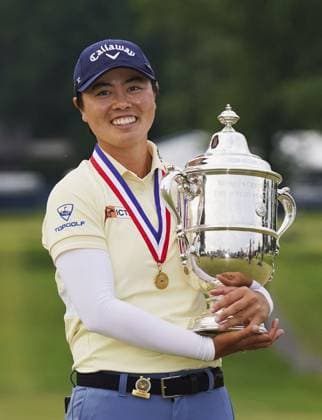 Golf: U.S. Women s Open Yuka Saso of Japan poses with the victor s trophy after winning the U.S. Women s Open golf tournament at Lancaster Country Club in Lancaster, Pennsylvania, on June 2, 2024.  A14AA0002952348P