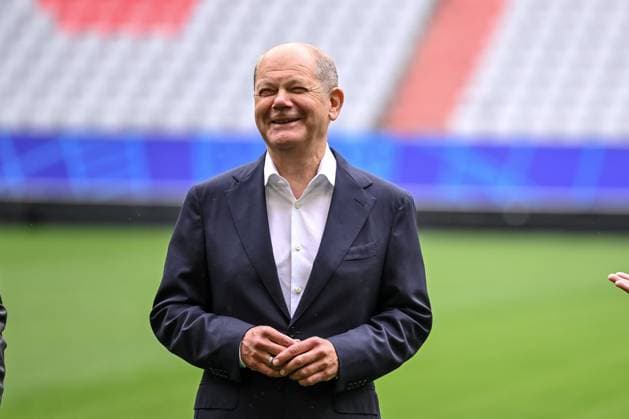 03 06 2024, Munich , Germany, Football Arena Munich, Federal Chancellor Olaf Scholz in the Football Arena Munich UEFA EURO 2024, Federal Chancellor Olaf Scholz looks Photo H Langer Munich Football Arena Munich Germany 541_SCHOLZ20240603_003 Langer-541