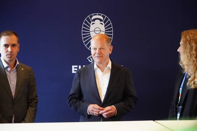 VIP box in the EM Arena Munich with Federal Chancellor Olaf Scholz SPD and Philipp Lahm Munich 03 06 2024 Chancellor Olaf Scholz visits EM Arena Munich