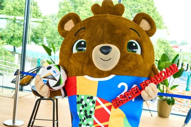EURO 2024, mascot Albärt with EM ball Adidas football love