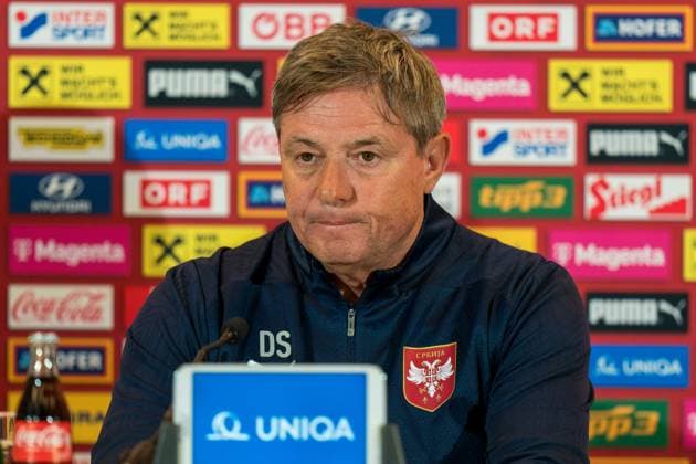 SOCCER - AUT vs SRB, test match VIENNA,AUSTRIA,03.JUN.24 - SOCCER - OEFB International Friendly, Länderspiel, Nationalmannschaft match, Austria vs Serbia, preview, press conference, PK, Pressekonferenz Team SRB. Image shows head coach Dragan Stojkovic (SRB). GEPAxpictures xJohannesxFriedl