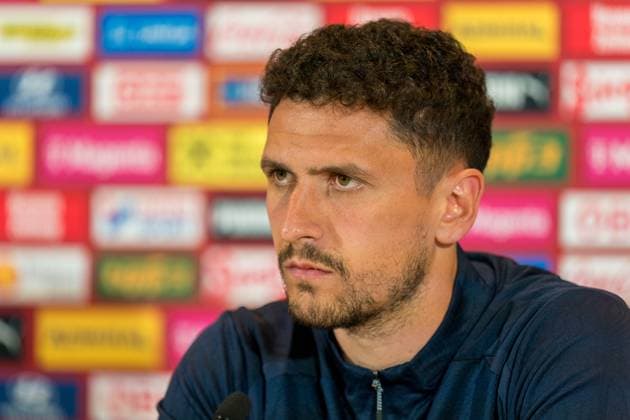 SOCCER - AUT vs SRB, test match VIENNA,AUSTRIA,03.JUN.24 - SOCCER - OEFB International Friendly, Länderspiel, Nationalmannschaft match, Austria vs Serbia, preview, press conference, PK, Pressekonferenz Team SRB. Image shows Milos Veljkovic (SRB). GEPAxpictures xJohannesxFriedl