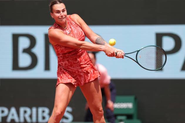 3rd June 2024; Roland Garros, Paris, France; 2024 French Open Tennis tournament, Day 9; Aryna Sabalenka (blr) in aggressive form against Emma Navarro (usa) in her round of 16 match  ActionPlus12650622 JonxBromley