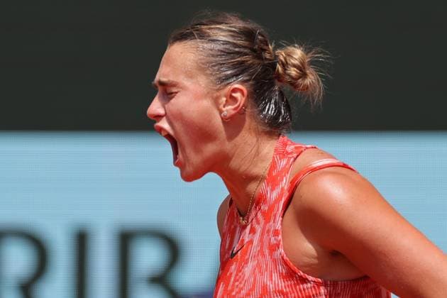 3rd June 2024; Roland Garros, Paris, France; 2024 French Open Tennis tournament, Day 9; Aryna Sabalenka (blr)gets animated in her round of 16 match against Emma Navarro (usa)  ActionPlus12650623 JonxBromley