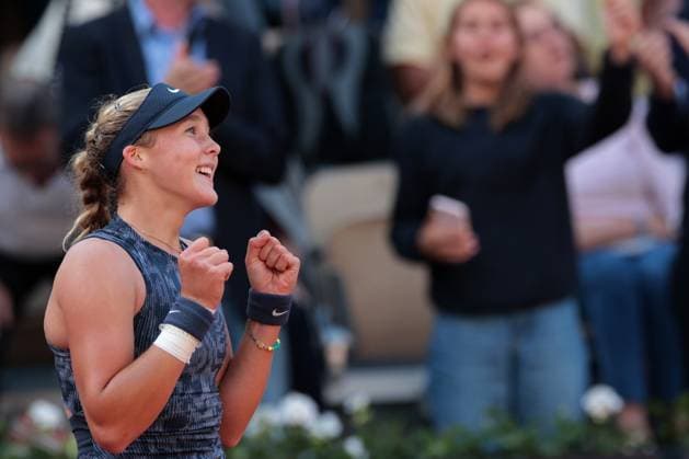 3rd June 2024; Roland Garros, Paris, France; 2024 French Open Tennis tournament, Day 9; Mirra Andreeva of Russia, aged 17, celebrates her win against Varvara Gracheva (rus fra)  ActionPlus12650656 JonxBromley