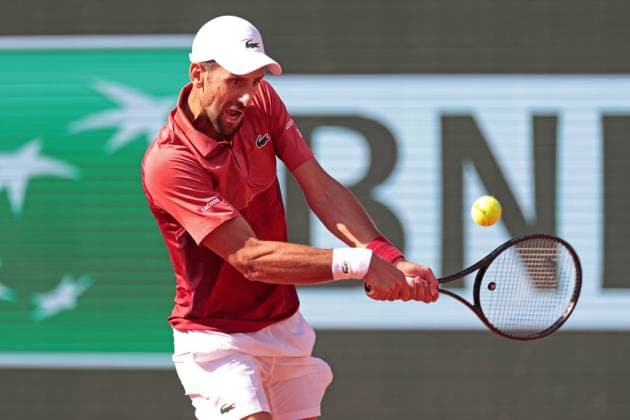 3rd June 2024; Roland Garros, Paris, France; 2024 French Open Tennis tournament, Day 9; Novak Djokovic (ser) returns during his match versus Francisco Cerundolo (arg)  ActionPlus12650676 JonxBromley