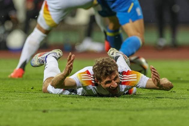 disappointment at Thomas Mueller 13 Germany , Germany vs Ukraine, Football, Laenderspiel, 03 06 2024 DFB regulations prohibit any use of photographs as image sequences and or quasi video Nuernberg Bayern Germany Copyright: xkolbert-press ChristianxKolbertx