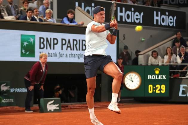 3rd June 2024; Roland Garros, Paris, France; 2024 French Open Tennis tournament, Day 9; Holger Rune plays a forehand return against Alexander Zverev (deu)  ActionPlus12650715 JonxBromley