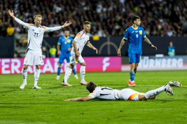 International match Germany Ukraine 03 06 2024 Thomas Müller Germany, 13 goes down in the sixteen, Chris Führich Germany, 11 claims penalty International match Germany Ukraine Max Morlock Stadium, Nuremberg on 03 06 2024 Copyright: xBEAUTIFULxSPORTS Wunderlx