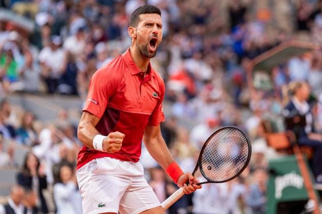 2024-06-03 2024 French Open Day 9 PARIS, FRANCE - JUNE 3: Novak Djokovic of Serbia celebrates against Francisco Cerundolo of Argentina in the Men s Singles fourth round match during Day 9 of the 2024 French Open at Roland Garros on June 3, 2024 in Paris, France. (Photo by Marleen Fouchier BSR Agency) Paris France Content not available for redistribution in The Netherlands directly or indirectly through any third parties. Copyright: xBSRxAgencyx