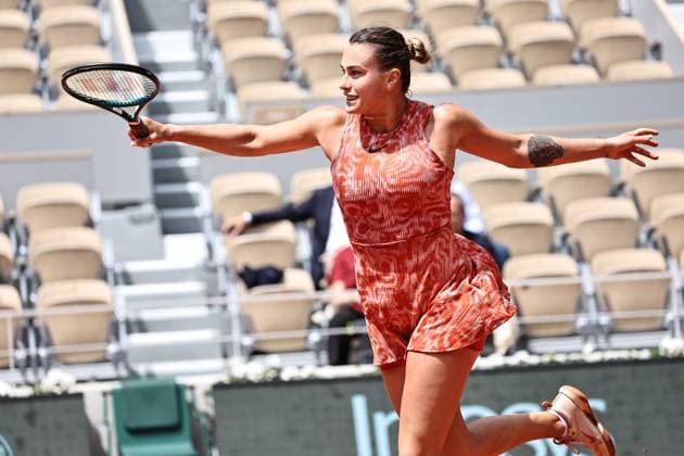 Aryna Sabalenka, BLR, during fourth round of 2024 French Open at Roland Garros, Paris, 03 06 2024