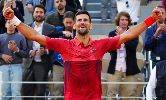 Novak Djokovic celebrates his fourth round win French Open Tennis, Day 9, Tennis, Roland Garros, Paris, France - 03 June 2024  Copyright: xJavierxGarcia Shutterstockx 14519129fk