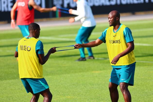 Portugal national football team, Selecao, training 03 06 2024,warm up, preparation for the European Championship 2024, Danilo Pereira Portugal , Nuno Mendes Portugal Copyright: FernandoxSoares