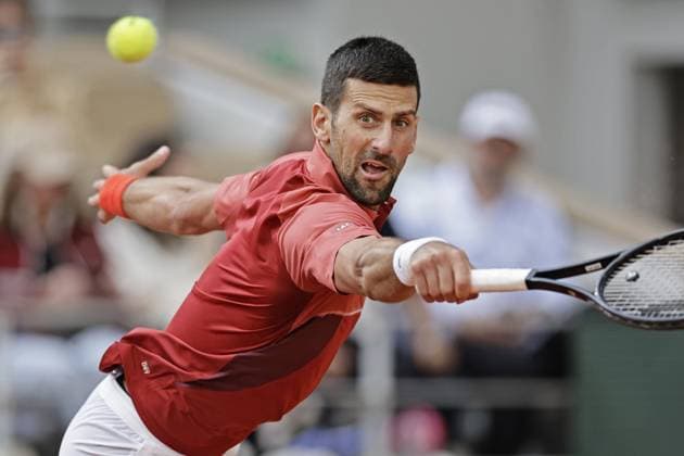 Tennis: French Open Novak Djokovic of Serbia plays against Francisco Cerundolo of Argentina in a men s singles fourth-round match at the French Open tennis tournament in Paris on June 3, 2024.  A14AA0002956569P