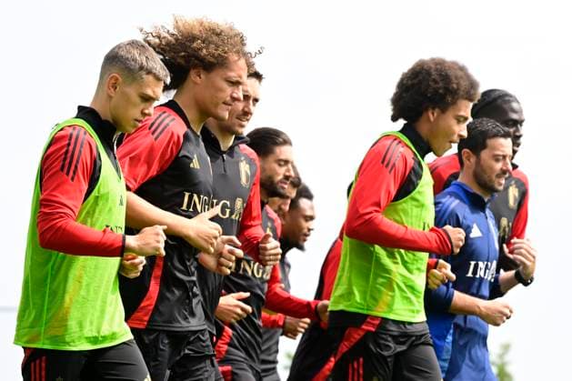 Media Activities of the Belgian National Football team - 20240604 TUBIZE, BELGIUM - JUNE 04 : Trossard Leandro forward of Belgium and Faes Wout defender of Belgium pictured during a training session prior to the UEFA EURO, EM, Europameisterschaft,Fussball 2024 European Football Championship at the Belgian National Football center on June 04, 2024 in Tubize, Belgium, 04 06 2024 Tubize Belgium  Copyright: xPeterxDexVoechtx