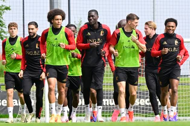 Media Activities of the Belgian National Football team - 20240604 TUBIZE, BELGIUM - JUNE 04 : Witsel Axel midfielder of Belgium and Onana Amadou midfielder of Belgium pictured during a training session prior to the UEFA EURO, EM, Europameisterschaft,Fussball 2024 European Football Championship at the Belgian National Football center on June 04, 2024 in Tubize, Belgium, 04 06 2024 Tubize Belgium  Copyright: xPeterxDexVoechtx
