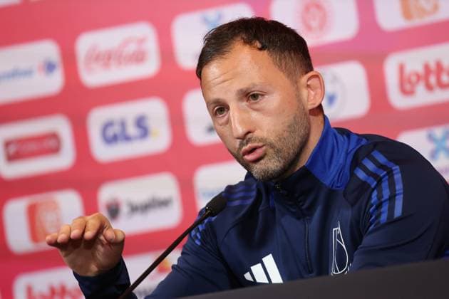 Belgium s head coach Domenico Tedesco pictured during a press conference, PK, Pressekonferenz of Belgian national soccer team Red Devils, at the Royal Belgian Football Association s training center in Tubize, Tuesday 04 June 2024. Tomorrow the Red Devils are playing a friendly game against Montenegro, in preparation of the upcoming Euro 2024 European Championships in Germany. VIRGINIExLEFOUR  x93936753x