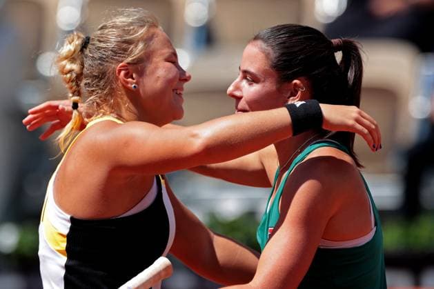 4th June 2024; Roland Garros, Paris, France; 2024 French Open Tennis tournament, Day 10; Emma Navarro (USA) and Diana Shnaider (RUS) celebrate their win over Cristina Bucsa (ESP) and Monica Niculescu (ROU)  ActionPlus12650738 JonxBromley