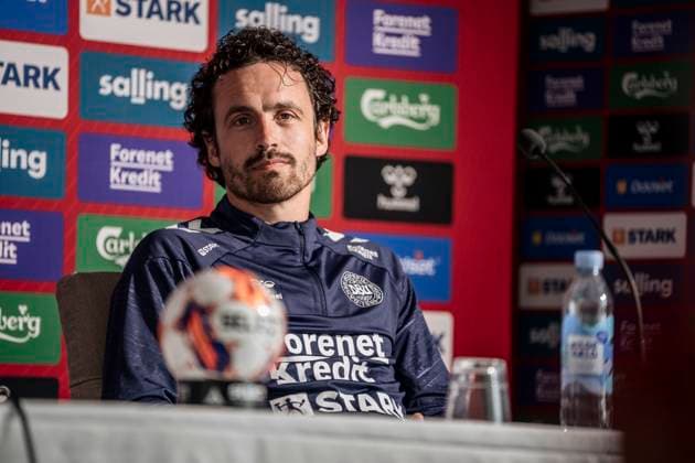Thomas Delaney during the press conference with the national football team in Helsingoer on Tuesday, June 4, 2024 Denmark is to play in Group C at the EM 2024 finals Photo Thomas Traasdahl Scanpix 2024 , Elsinore Denmark  Copyright: ThomasxTraasdahl RitzauScanpix ThomasxTraasdahlx spdk20240604-163543-L