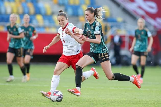 Gdynia, 04.06.2024 Pilka nozna kobiet. Eliminacje UEFA EURO, EM, Europameisterschaft,Fussball 2025. Mecz Polska - Niemcy, Gdynia. Football Woman. Qualification UEFA EURO 2025 . Match Poland - Germany, Gdynia. NZ: Sylwia Matysik, Jule Brand Fot. Tomasz Zasinski 058sport.pl NEWSPIX.PL --- Newspix.pl  20240604_001_ZAS_7199_ZAS_09