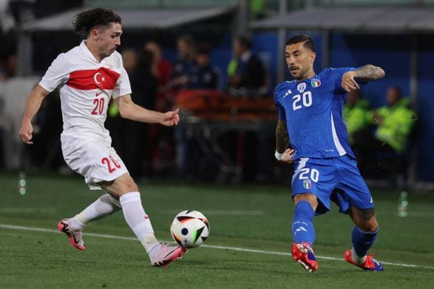 UEFA EUROPEAN FRIENDLY MATCH ITALY VS TURKEY IN BOLOGNA Bologna, Italy 4.06.2024: Abdülkadir Ömür of Turky, Mattia Zaccagni of Italy during Uefa European friendly football match Italy vs Turkey at Stadio Renato Dall™Ara in Bologna. BOLOGNA DALL ARA italy italy Copyright: xmarcoxiacobucci