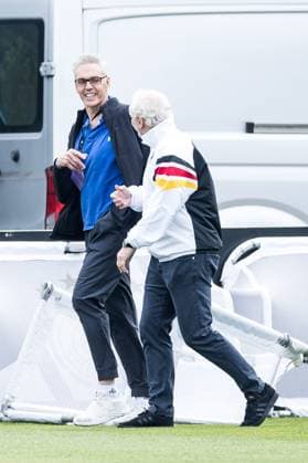 Training camp preparation UEFA EURO 2024 Germany 05 06 2024 Gordon Herbert National Coach Germany Basketball Men accompanied by Rudi Völler DFB Director A National Team at the training ground Training camp preparation UEFA EURO 2024 Germany Training HerzoBase, Herzogenaurach on 05 06 2024 Copyright: xBEAUTIFULxSPORTS Wunderlx