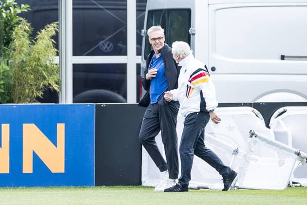 Training camp preparation UEFA EURO 2024 Germany 05 06 2024 Gordon Herbert National Coach Germany Basketball Men accompanied by Rudi Völler DFB Director A National Team at the training ground Training camp preparation UEFA EURO 2024 Germany Training HerzoBase, Herzogenaurach on 05 06 2024 Copyright: xBEAUTIFULxSPORTS Wunderlx