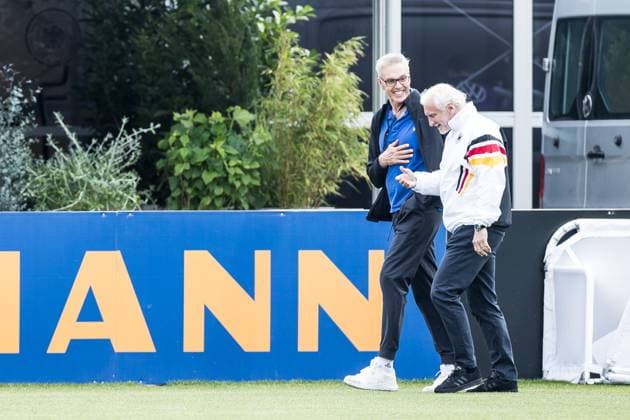 Training camp preparation UEFA EURO 2024 Germany 05 06 2024 Gordon Herbert National Coach Germany Basketball Men accompanied by Rudi Völler DFB Director A National Team at the training ground Training camp preparation UEFA EURO 2024 Germany Training HerzoBase, Herzogenaurach on 05 06 2024 Copyright: xBEAUTIFULxSPORTS Wunderlx