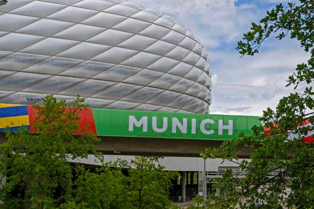 30 05 2024, European Football Championship 2024, The European Championship Stadium Munich Football Arena, this is the name of the Allianz Arena Munich during the European Championship, the original name has already been removed from the facade