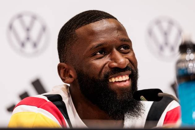 Training camp preparation UEFA EURO 2024 Germany 05 06 2024 Antonio Rüdiger Germany laughs Training camp preparation UEFA EURO 2024 Germany Press conference HerzoBase, Herzogenaurach on 05 06 2024 Copyright: xBEAUTIFULxSPORTS Wunderlx