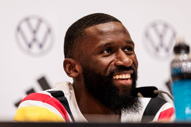 Training camp preparation UEFA EURO 2024 Germany 05 06 2024 Antonio Rüdiger Germany laughs, smiles Training camp preparation UEFA EURO 2024 Germany Press conference HerzoBase, Herzogenaurach on 05 06 2024 Copyright: xBEAUTIFULxSPORTS Wunderlx