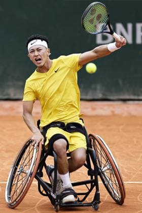Tennis: French Open Tokito Oda of Japan plays against Tom Egberink of the Netherlands in a men s wheelchair singles quarterfinal match at the French Open tennis tournament in Paris on June 5, 2024.  A14AA0002962235P