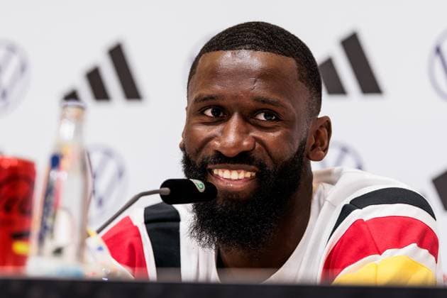 Training camp preparation UEFA EURO 2024 Germany 05 06 2024 Antonio Rüdiger Germany smiles, laughs Training camp preparation UEFA EURO 2024 Germany Press conference HerzoBase, Herzogenaurach on 05 06 2024 Copyright: xBEAUTIFULxSPORTS Wunderlx