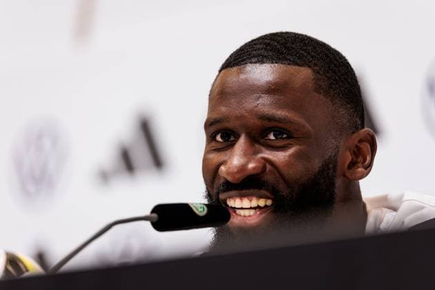 Training camp preparation UEFA EURO 2024 Germany 05 06 2024 Antonio Rüdiger Germany laughs Training camp preparation UEFA EURO 2024 Germany Press conference HerzoBase, Herzogenaurach on 05 06 2024 Copyright: xBEAUTIFULxSPORTS Wunderlx