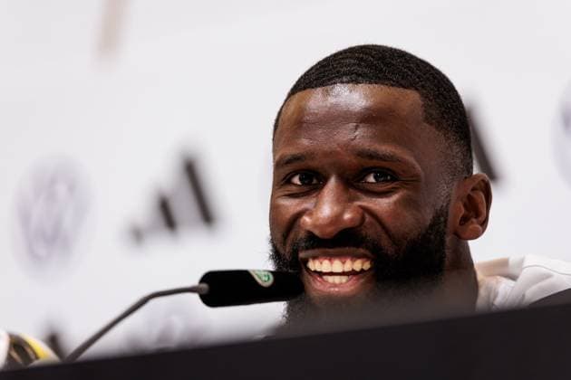 Training camp preparation UEFA EURO 2024 Germany 05 06 2024 Antonio Rüdiger Germany laughs, laughing Training camp preparation UEFA EURO 2024 Germany Press conference HerzoBase, Herzogenaurach on 05 06 2024 Copyright: xBEAUTIFULxSPORTS Wunderlx