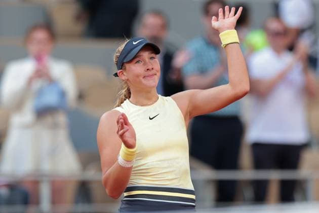 5th June 2024; Roland Garros, Paris, France; 2024 French Open Tennis tournament, Day 11; Mirra Andreeva (RUS) celebrates her win over Aryna Sabalenka (BLR)  ActionPlus12651088 JonxBromley