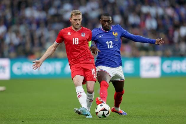 Laurent Jans captain Luxembourg 18 in duel with Randal Kolo Muani France 12 Football, Season 20223 2024, Friendly match, International match 05 06 2024 National team France Luxembourg France vs Luxembourg Stade Saint Symphorien, Metz