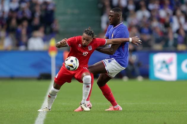 Gerson Rodrigues Luxembourg 10 in duel with Ibrahima KonatÃ France 24 Football, Season 20223 2024, Friendly match, International match 05 06 2024 National team France Luxembourg France vs Luxembourg Stade Saint Symphorien, Metz