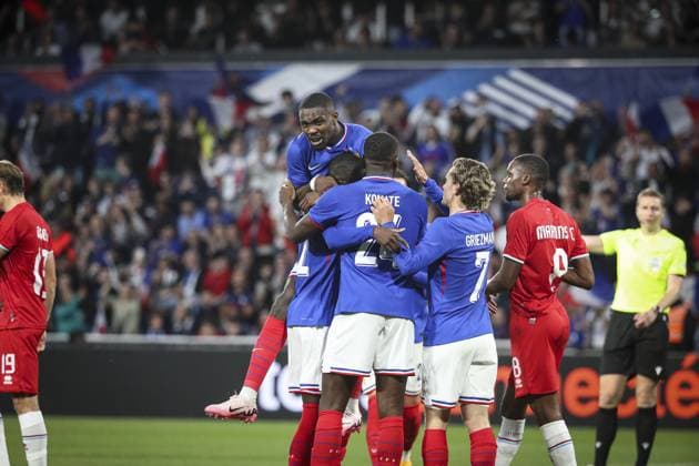 joie de la France apres le but de RANDAL KOLO MUANI 12 FOOTBALL: FRANCE - LUXEMBOURG PREPARATION - EURO 2024 Stade saint-symphorien- Metz. 05.- 06-2024 ElyxandroCegarra Panoramic 