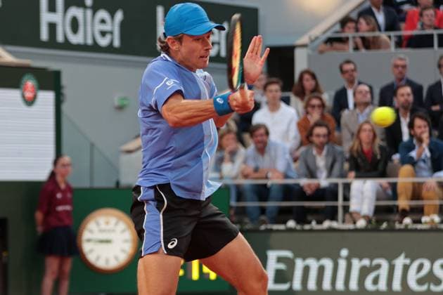 5th June 2024; Roland Garros, Paris, France; 2024 French Open Tennis tournament, Day 11; Alex de Minaur (AUS) on the forehand during the match against Alexander Zverev (GER)  ActionPlus12651118 JonxBromley