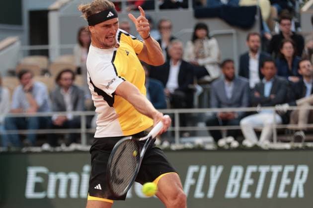 5th June 2024; Roland Garros, Paris, France; 2024 French Open Tennis tournament, Day 11; Alexander Zverev (GER) on the forehand during the match against Alex de Minaur (AUS)  ActionPlus12651120 JonxBromley
